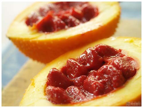 cut open gac fruit